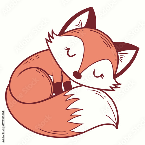 Cozy Fox Adorable Cartoon Illustration of a Sleeping Fox Curled Up, Perfect for Children's Books and Cute Animal Designs
