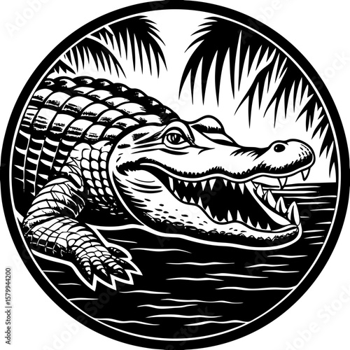 crocodile (linocut style)