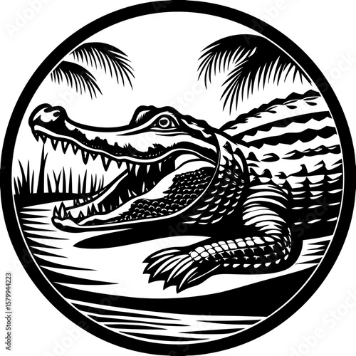 crocodile (linocut style)