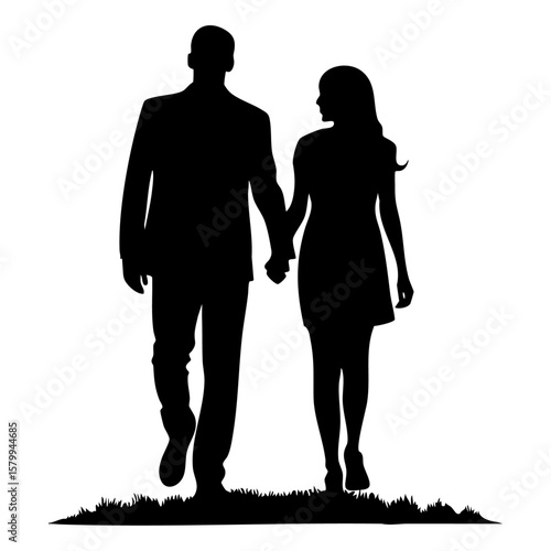 Couple holding hands walking silhouette