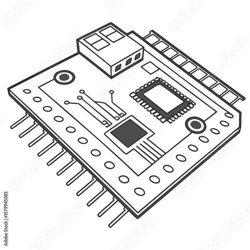 Illustration of a Detailed Electronic Microchip for Tech and Engineering Designs