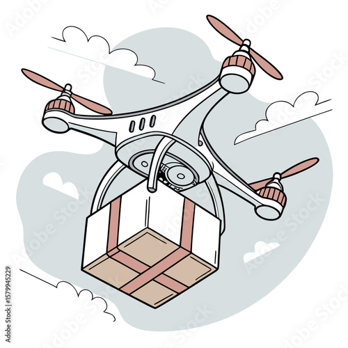 Drone Delivery Illustration Modern Shipping with a UAV Carrying a Package in the Sky