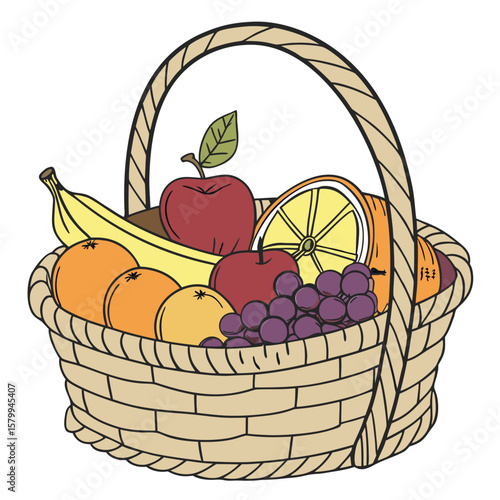 Colorful Fruit Basket Illustration Healthy Eating and Vibrant Still Life of Fresh Produce