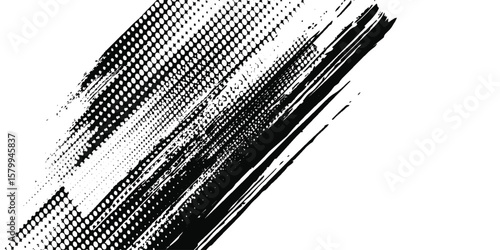 Glitch distorted grunge layer . Noise destroyed texture . Trendy defect error shapes . Overlay grunge texture . Distressed effect .Vector shapes with a halftone dots modern arts