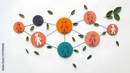 Eco-Friendly Social Network Concept with Connected People Icons and Leaves