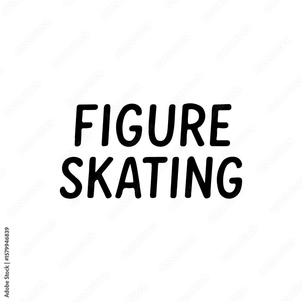 Handwritten black and white lettering Figure Skating. Simple bold typography in doodle style, isolated on white. Perfect for sports designs, winter activities, competitions, or themed logos Handwritten black and white lettering Figure Skating. Simple bold typography in doodle style, isolated on white. Perfect for sports designs, winter activities, competitions, or themed logos