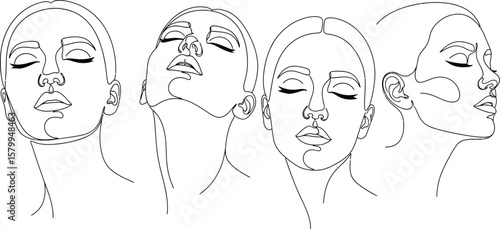 Minimalist line art of women faces, continuous line drawing portrait, female beauty illustration artwork