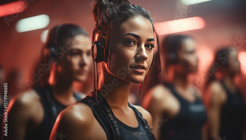 A group of people wearing fitness trackers during a workout