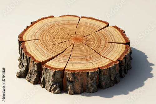 stump of oak tree felled - section of the trunk with annual rings. 3d rendering.