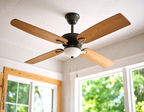 Ceiling fan in a room with windows