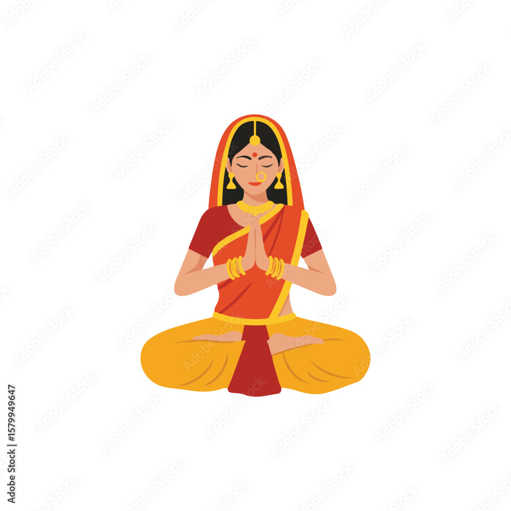 indian woman worship icon, Varalakshmi Vratam flat Vector illustration, Indian cultural icon indian woman worship icon, Varalakshmi Vratam flat Vector illustration, Indian cultural icon