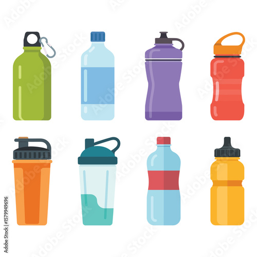 sport drinking bottle set cartoon vector illustration Pro Vector