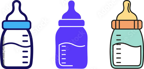 Collection of three different baby feeding bottles in various colors and styles