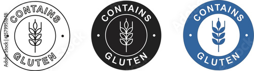 Contains gluten symbol vector icon set for food allergy and intolerance label
