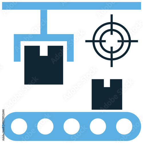 Accurate production icon vector, emphasizing precise manufacturing and flawless output. Perfect for industries demanding high precision and minimal errors in their creation process.