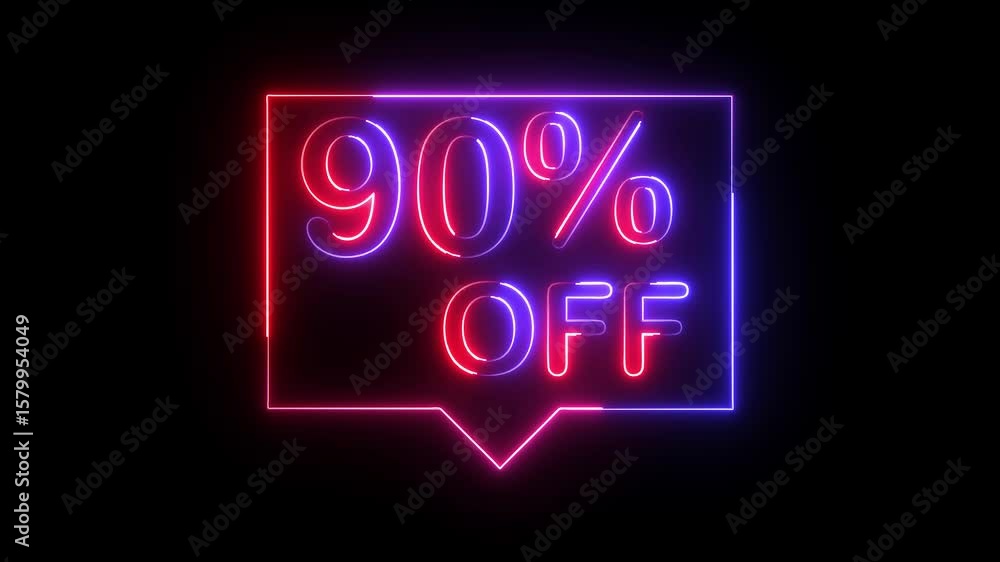 90% percent OFF text icon animation glowing neon red and blue color business banner sign shop offer template poster signboard on black background 90% percent OFF text icon animation glowing neon red and blue color business banner sign shop offer template poster signboard on black background