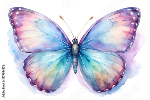 Watercolor Butterfly Illustration with Blue and Purple Hues on Transparent Background