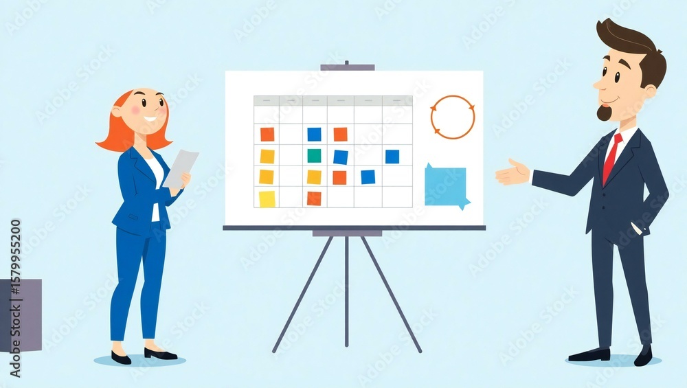 Fototapeta premium Business professionals collaborating on a project using a visual planning board