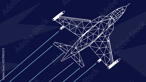 Abstract Low Poly Fighter Jet Illustration on Dark Blue Background - Modern Design Concept