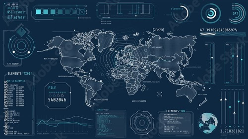Animation of a high-tech interface with a world map