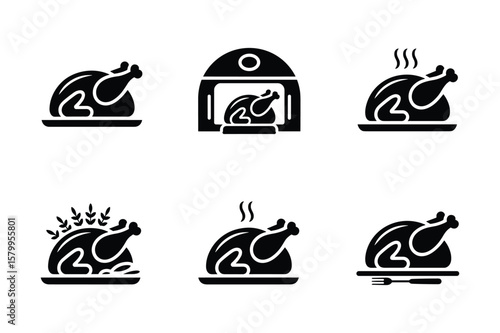 Roasted chicken icons poultry food