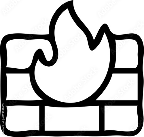 A stylized illustration of a brick wall with a flame rising from behind it.