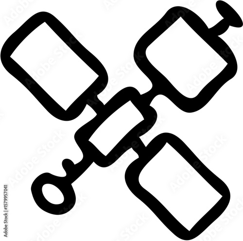 Simple hand-drawn illustration depicting a satellite with solar panels, ready for space.