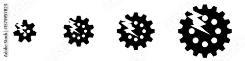 Broken gear cog icon vector, symbolizing malfunction, failure, or a system breakdown. Ideal for themes of troubleshooting, maintenance, or disruption in industrial or technical designs.