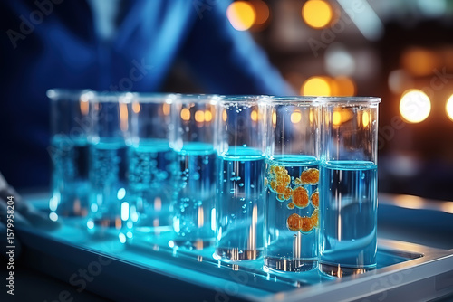 Analytical researcher with chemical test tubes for medical and scientific studies