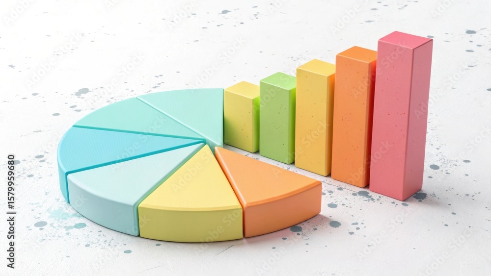 Obraz premium Colorful 3d pie chart and bar graph representing financial growth and data analysis