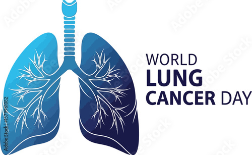 Vector art of a stylized illustration for world lung cancer day, featuring a lung, isolated on white background