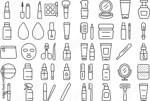 Collection of Beauty, Cosmetics, and Personal Care Outline Icons