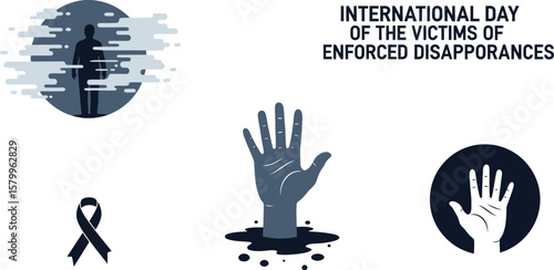 Vector art of a conceptual illustration for international day of the victims of enforced disappearances, symbolizing the search for missing persons and the fight for justice