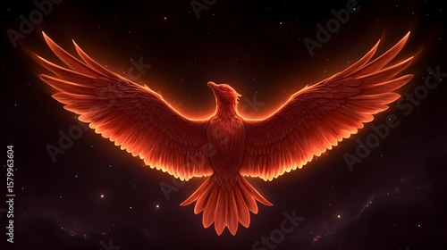 Majestic fiery phoenix soaring through the night sky