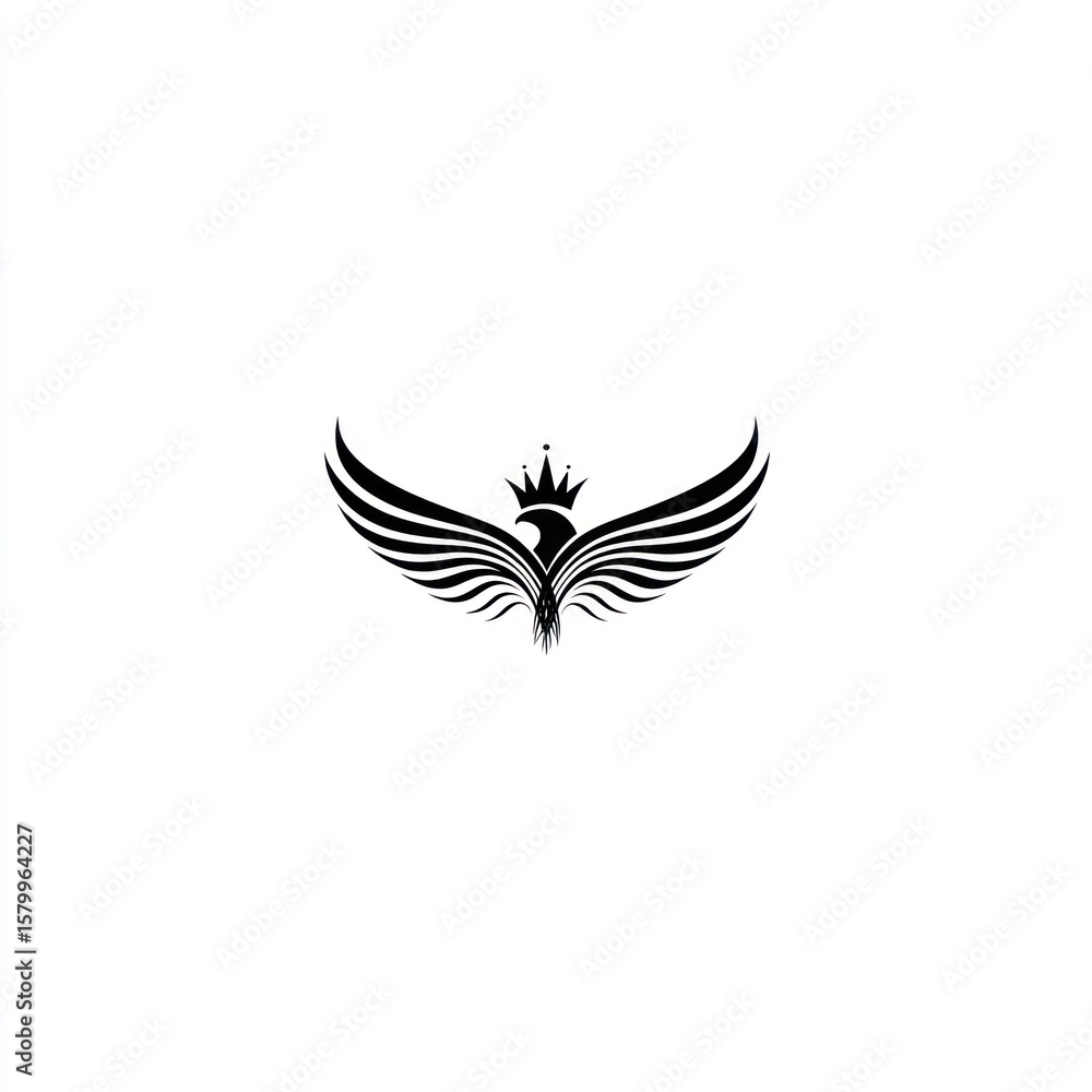 Obraz premium Black and white stylized eagle logo with crown