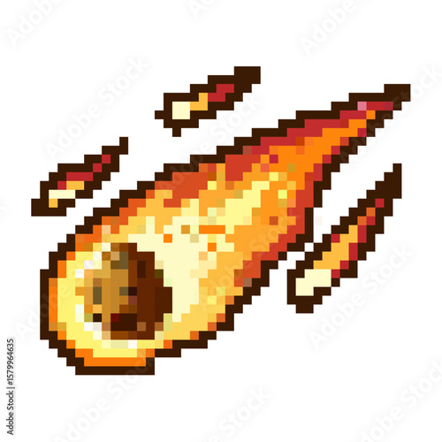 Pixel meteor vector, depicting a celestial event in an 8-bit style. Ideal for gaming, space themes, or retro sci-fi backgrounds.