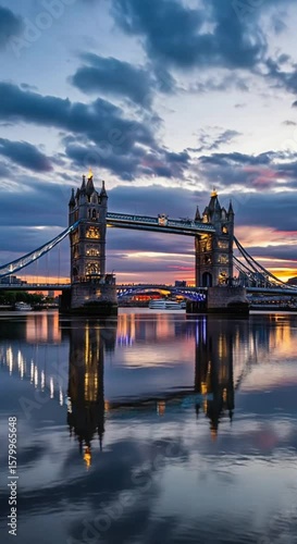 Captivating sunset over tower bridge in london with reflections on the river thames