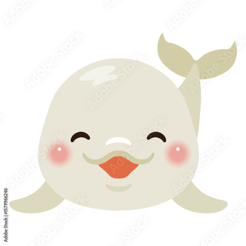 正面から見た笑顔のシロイルカのイラスト