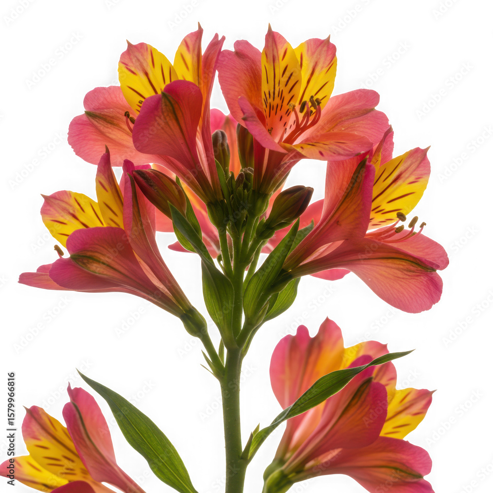 Fototapeta premium Pink and yellow alstroemeria flowers isolated on transparent background