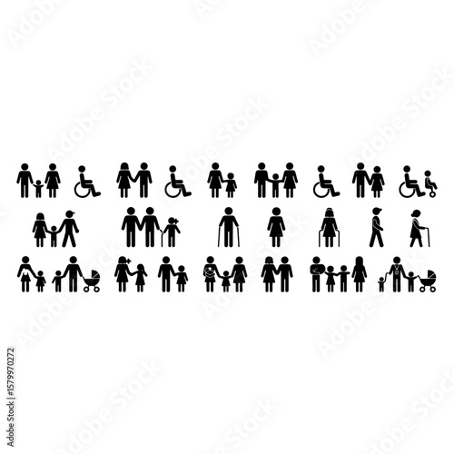  Inclusive People & Family Icons: Diverse Relationships, Life Stages, and Community Symbols