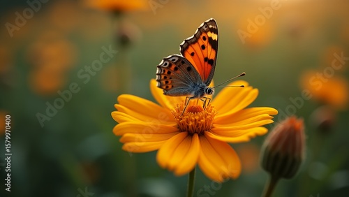 Butterfly on bright yellow flower