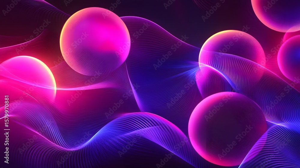 Fototapeta premium Abstract design with glowing spheres and flowing lines.