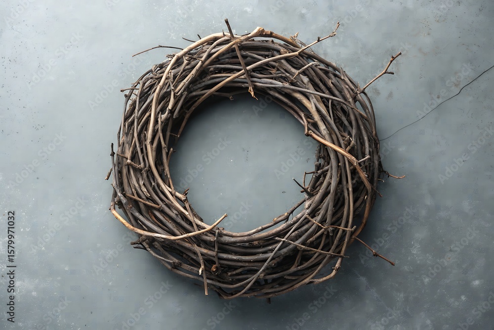 Fototapeta premium Rustic round twig wreath with organic gaps