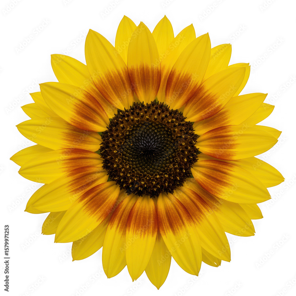 Fototapeta premium A bright yellow sunflower bloom isolated on transparent background