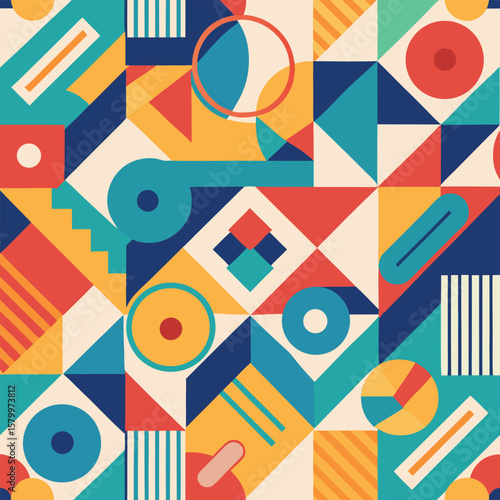 Trendy vector abstract geometric background with circles in Scandinavian retro style, seamless cover. Graphic pattern of simple shapes in gray tones, abstract white mosaic.