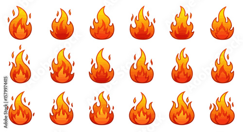 Vibrant Cartoon Flame Icons Collection