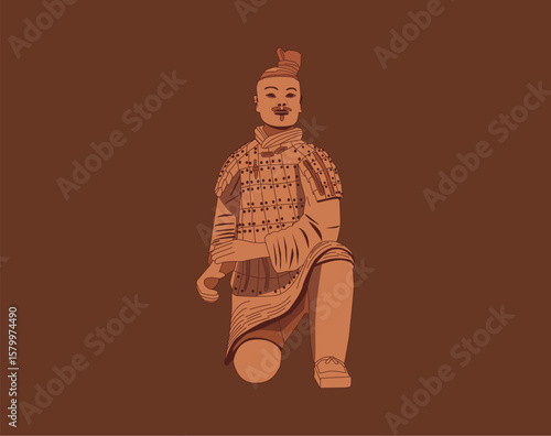 Vector illustration elements of the Qin Dynasty Terracotta Warriors in Xi'an
