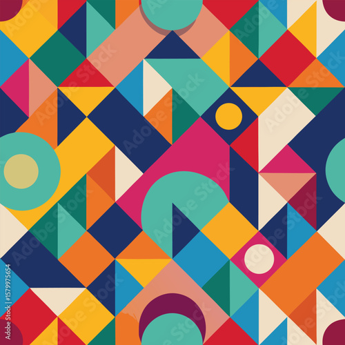 Trendy vector abstract geometric background with circles in Scandinavian retro style, seamless cover. Graphic pattern of simple shapes in gray tones, abstract white mosaic.