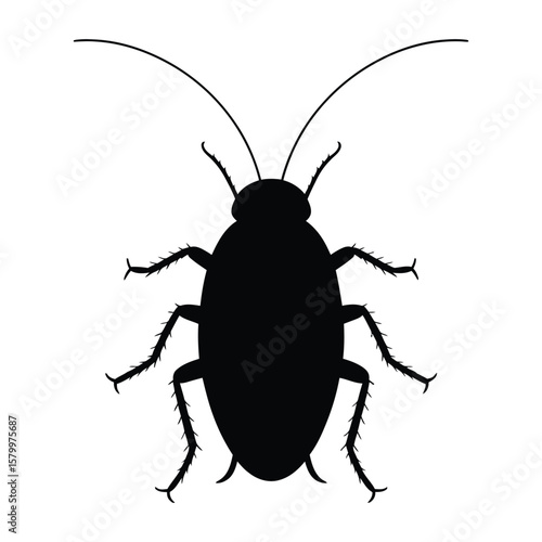 Roach with Prohibition Silhouette, Vector, Illustration, Outline, Line Art, Icon, White Background.