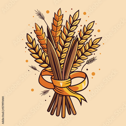 Golden vector illustration of ripe wheat ears, symbolizing agriculture's bountiful harvest and essential role in food production
